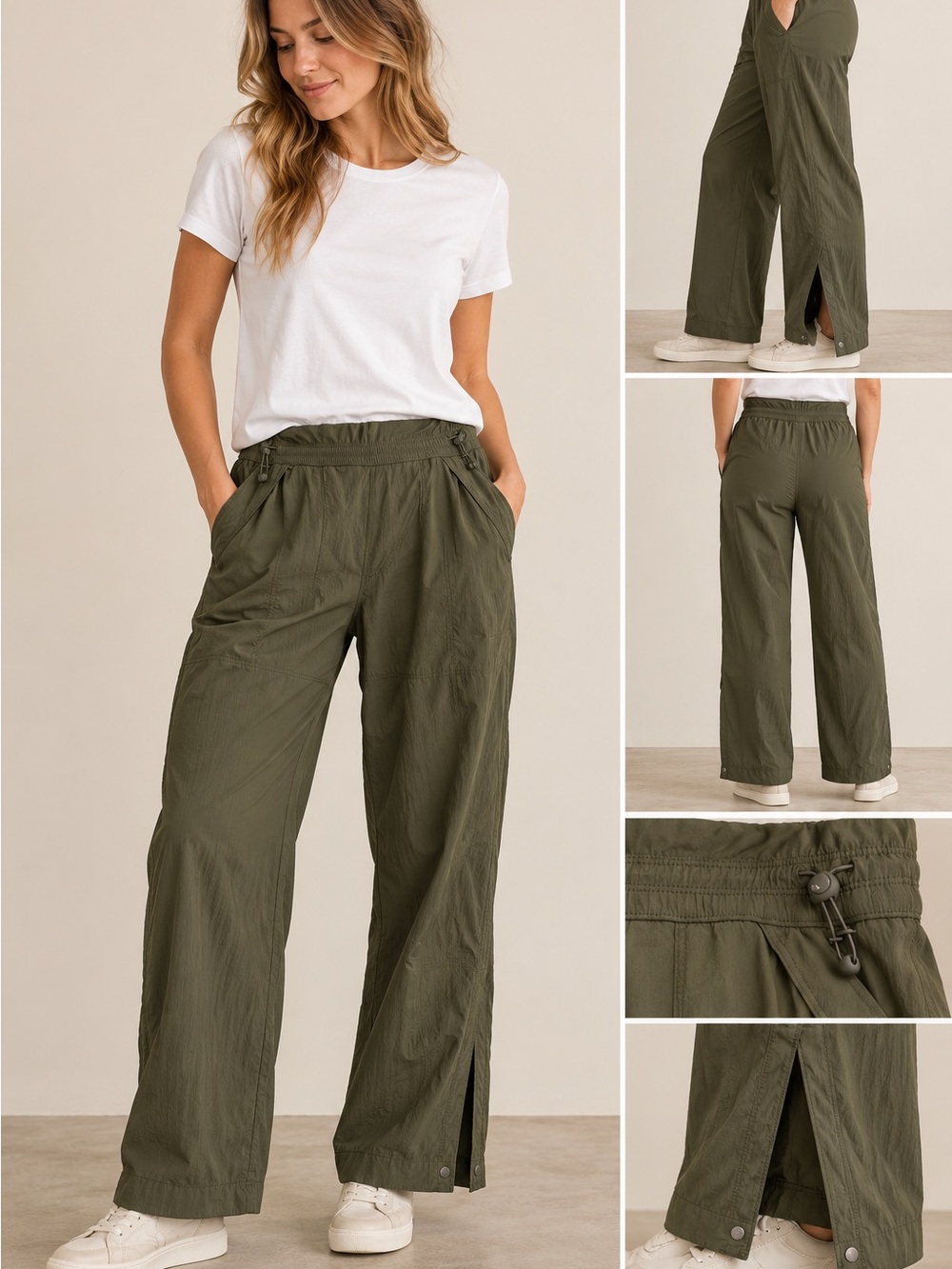 Athleta Olive Green Wide-Leg Utility Pants